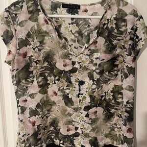 Green and multicolor cap sleeve blouse